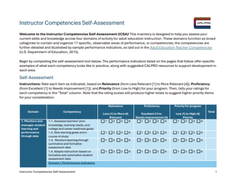 Image of the first page of the self-assessment